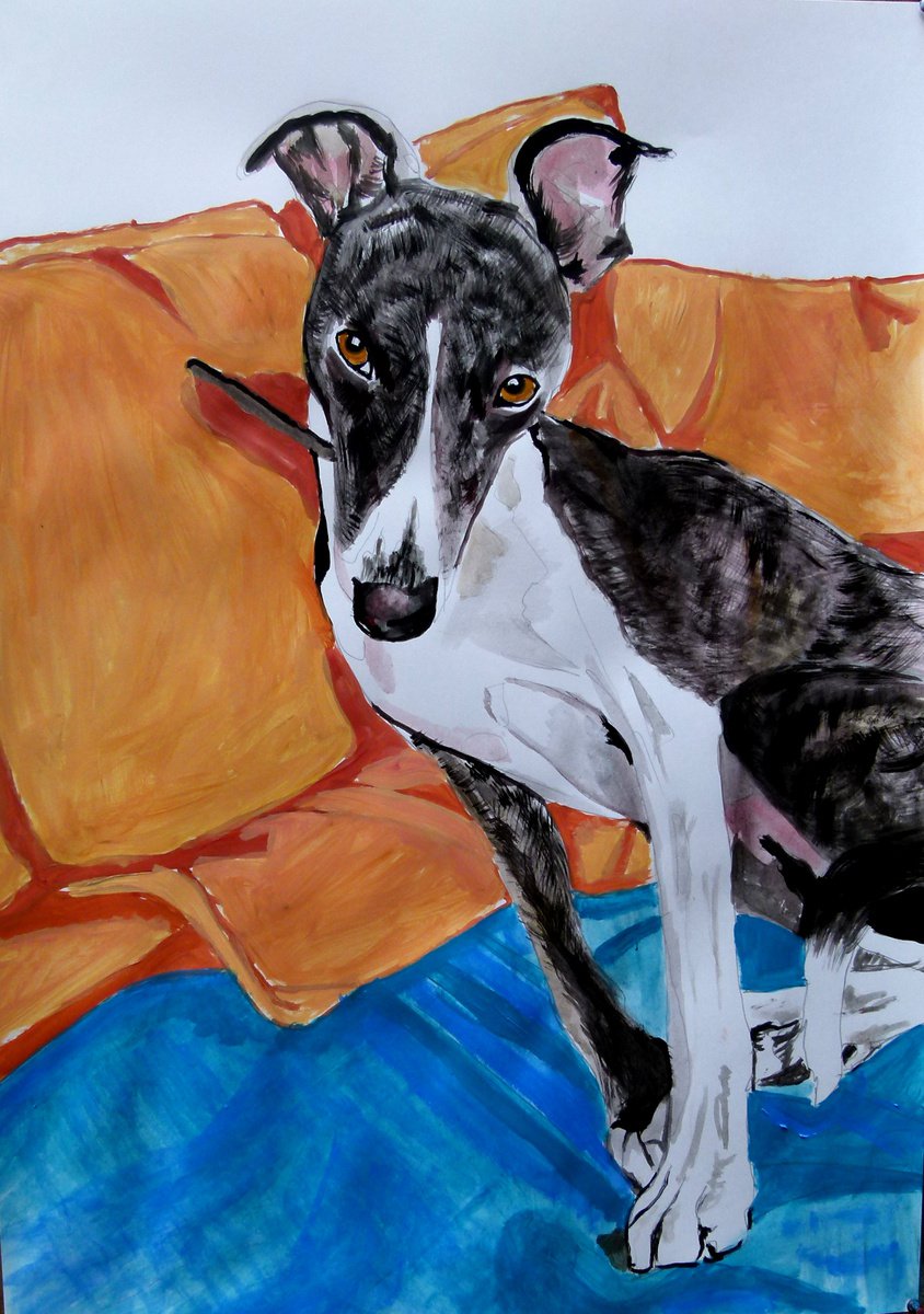 Photorealistic Animal Acrylic Painting By Soso Kumsiashvili, 24 X 33", Whippet, Original Artwork