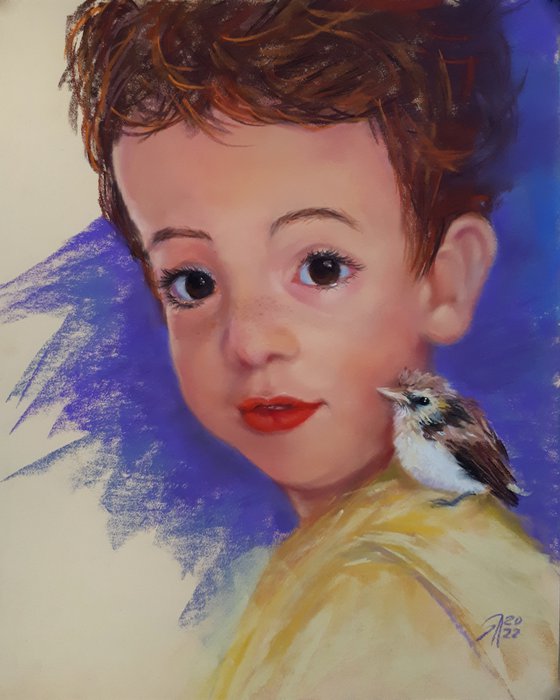 Baby & Sparrow / FROM THE PORTRAITS SERIES  /  ORIGINAL PAINTING