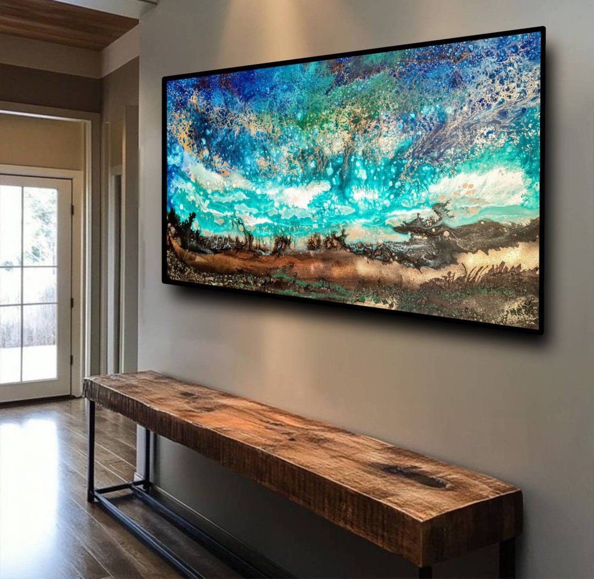 Organic Abstract Acrylic Painting By Eleni Denart, 63 X 35, Endless Battle, Original Artwork