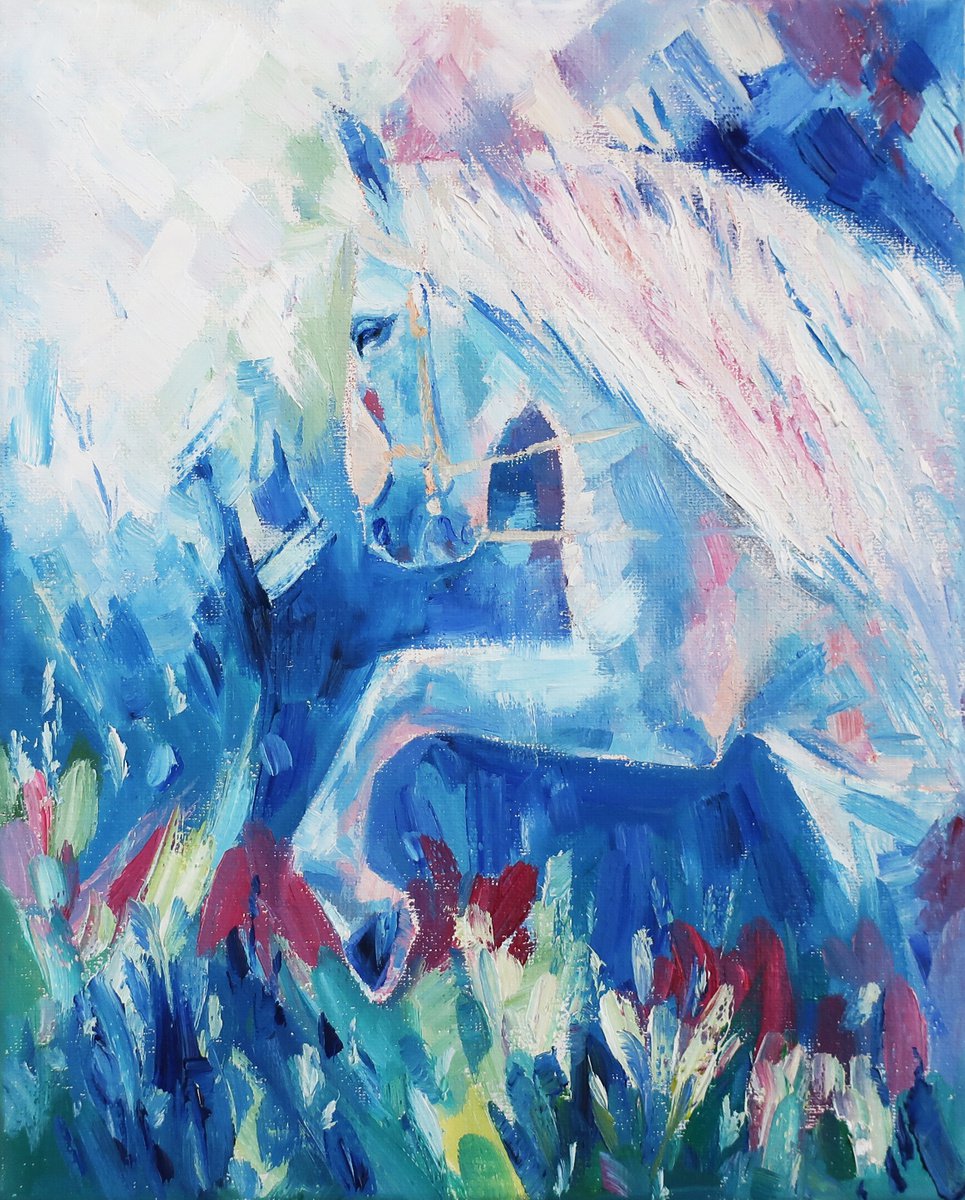 Oil painting White horse by Anna Shchapova