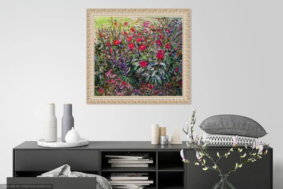 BLOOMING FLOWER BED - Luxembourg Gardens, Paris, France - floral art, original oil painting