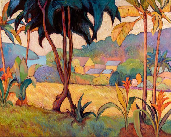 Golden palms above the village
