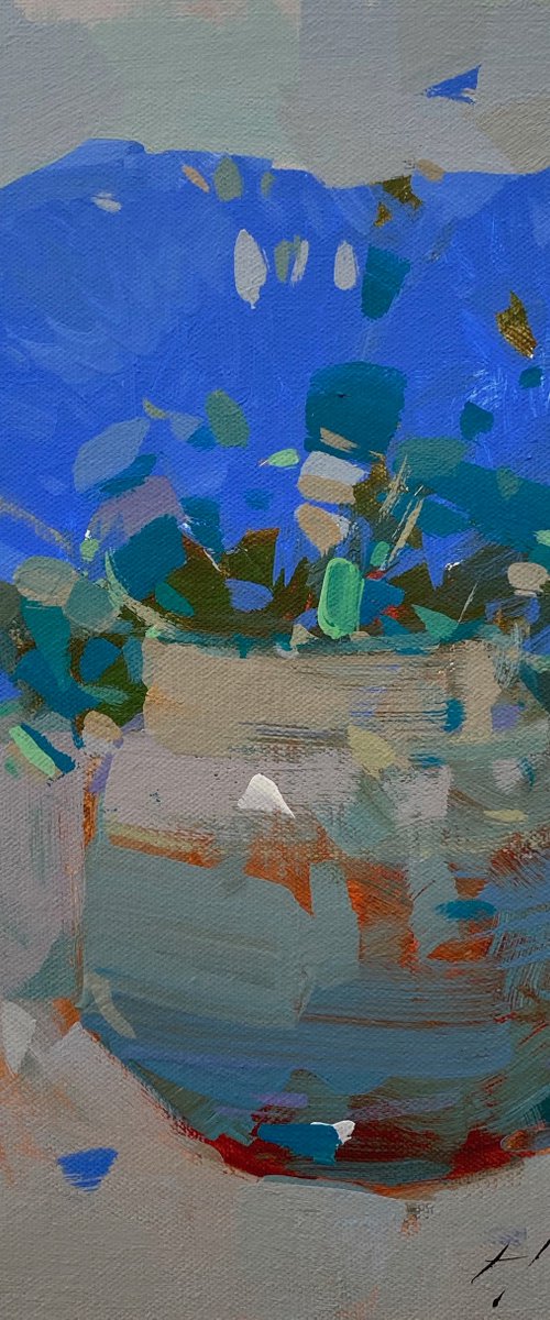 Blue Flowers, Original painting, Handmade artwork, One of a kind by Vahe Yeremyan