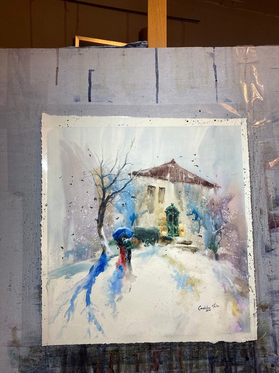 Sold Watercolor “Romance under snowflakes” perfect gift