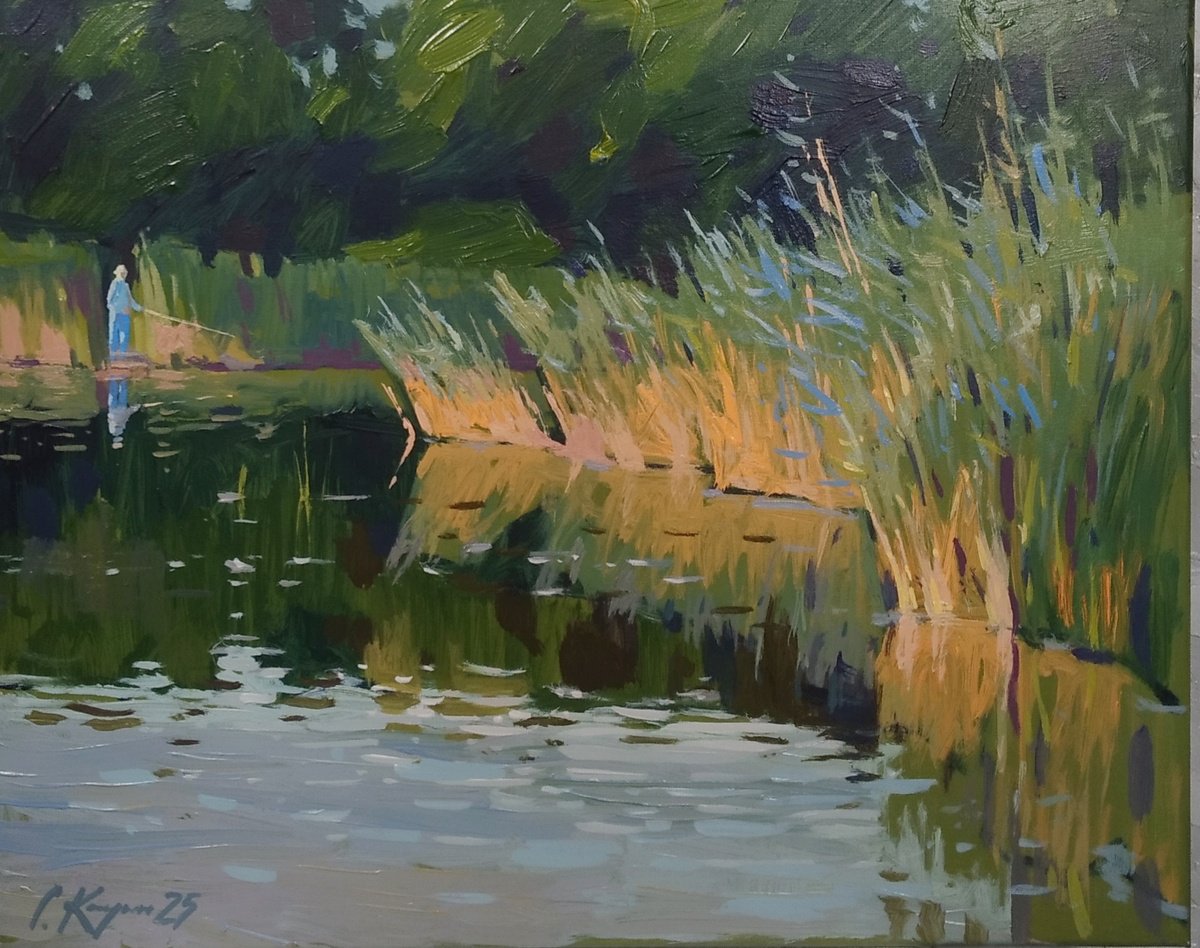 Impressionistic Landscape Acrylic Painting By Sergey Kachin, 20 X 16", Morning, Original Artwork