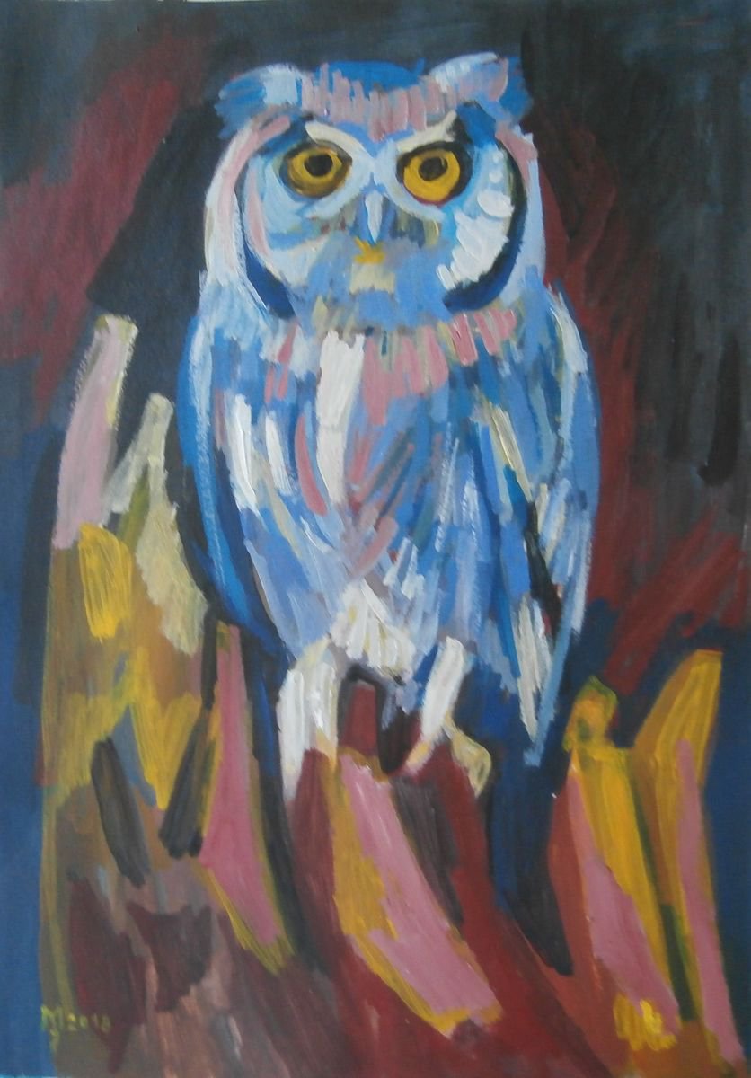 Impressionistic Animal Acrylic Painting By Zoran Mihajlovic Muza, 11 X 16", Owl, Original Artwork