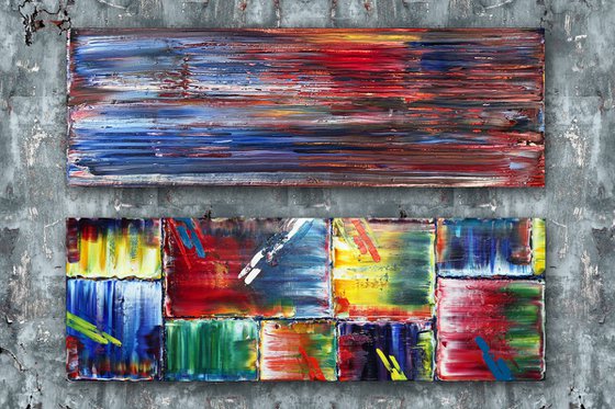 "Duel" - Save As A Series - Original PMS Abstract Oil Painting Diptych On Canvas - 36" x 24"