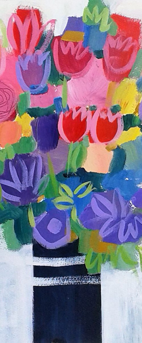 Mixed Flowers in a Black Vase by Jan Rippingham