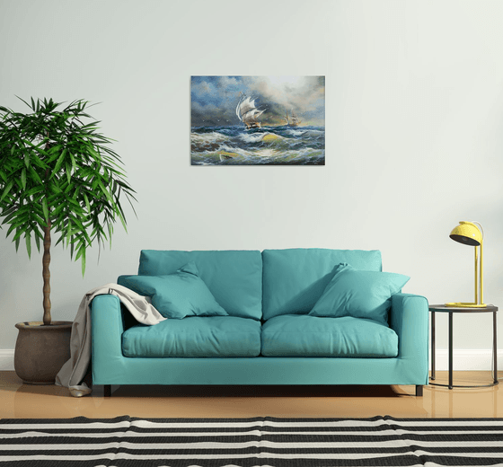 Restless sea (60x90cm, oil painting)