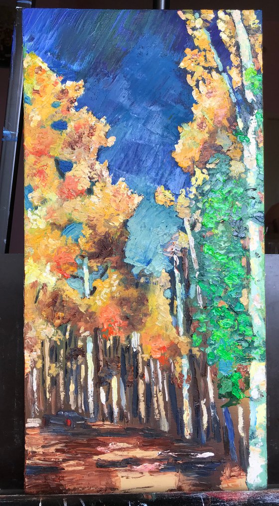 Autumn, gift, palette knife, impressionistic oil painting
