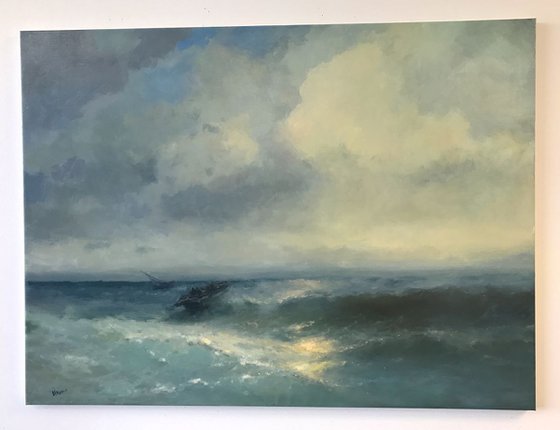 Seascape, Large size, Antique Style,  Original oil Painting, Handmade artwork, Museum Quality, Signed, One of a Kind