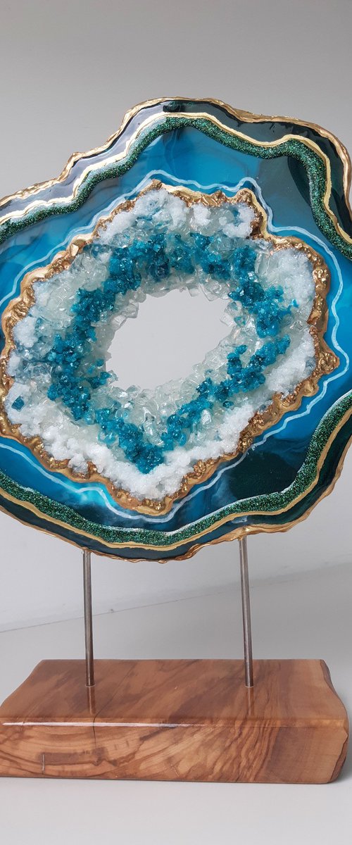 3D Geode Slice Malachite, Unique gift, Home Decor, Luxury art, Crystal art, Geode sculpture, Standing geode by Alexandra Dobreikin
