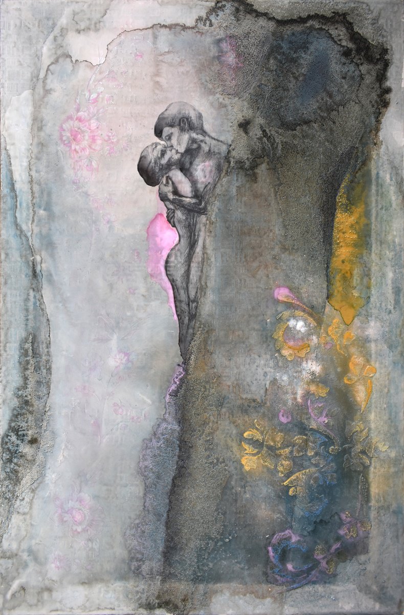 Abstract Acrylic Painting By Milena Nicosia, 22 X 35", Un Amore Segreto, Original Artwork