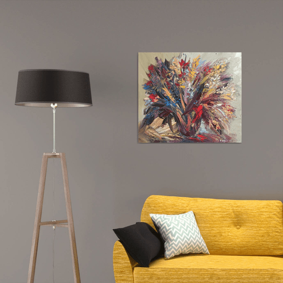 Abstract flowers (80x70cm, oil painting, palette knife)