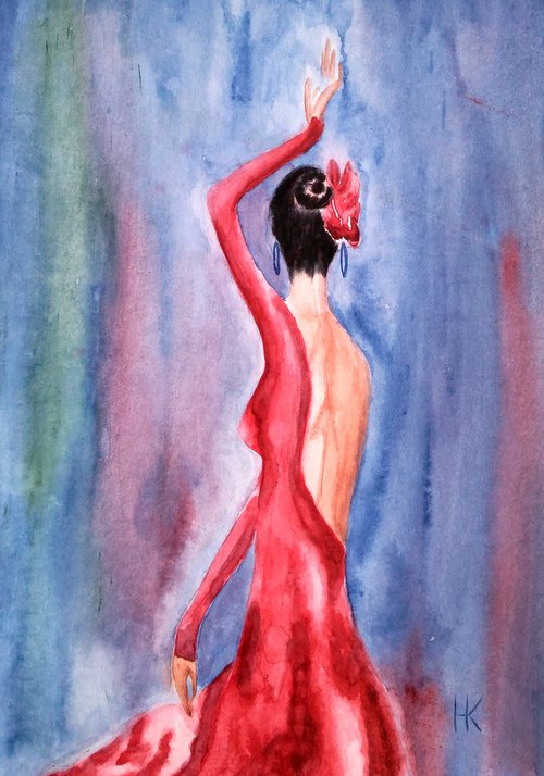 Flamenco Dancer original watercolor painting by Halyna Kirichenko
