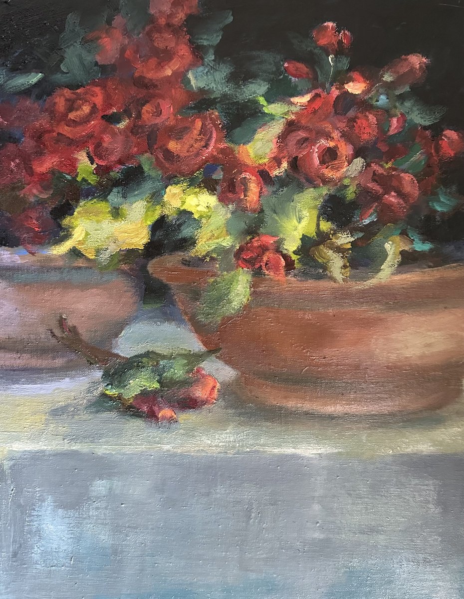 Impressionistic Botanical Oil Painting By Grace Diehl, 11 X 14, Courtyard Flowers, Original Artwork