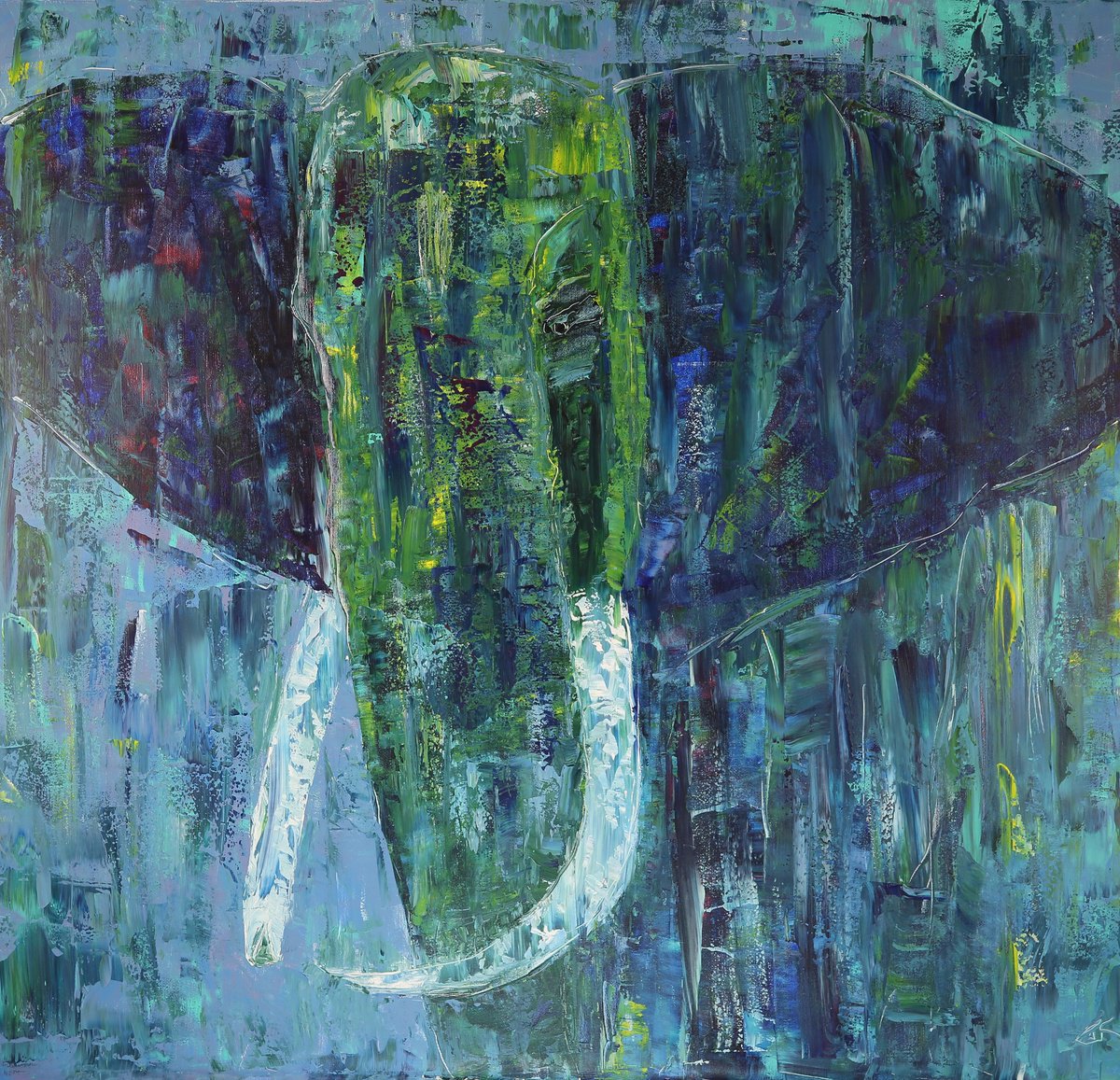 Elephant emerging from the forest, reflecting on the frailty of life by Denis Kuvayev