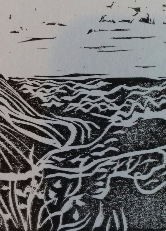 The Sea, The Sea Linocut