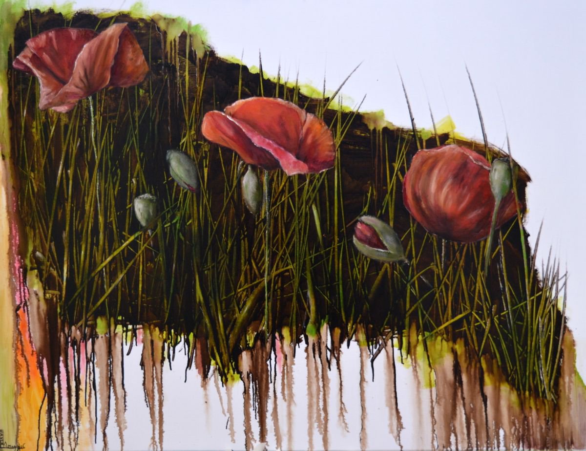 Expressive Oil Painting , Poppy3 By Antonio Maggio Carluccio, 43 X 35, Artwork For Sale On Artfinder
