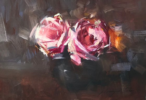 Roses, Oil painting, One of a kind, Signed, Handmade artwork