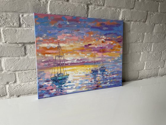 Ships at sea. Original oil painting