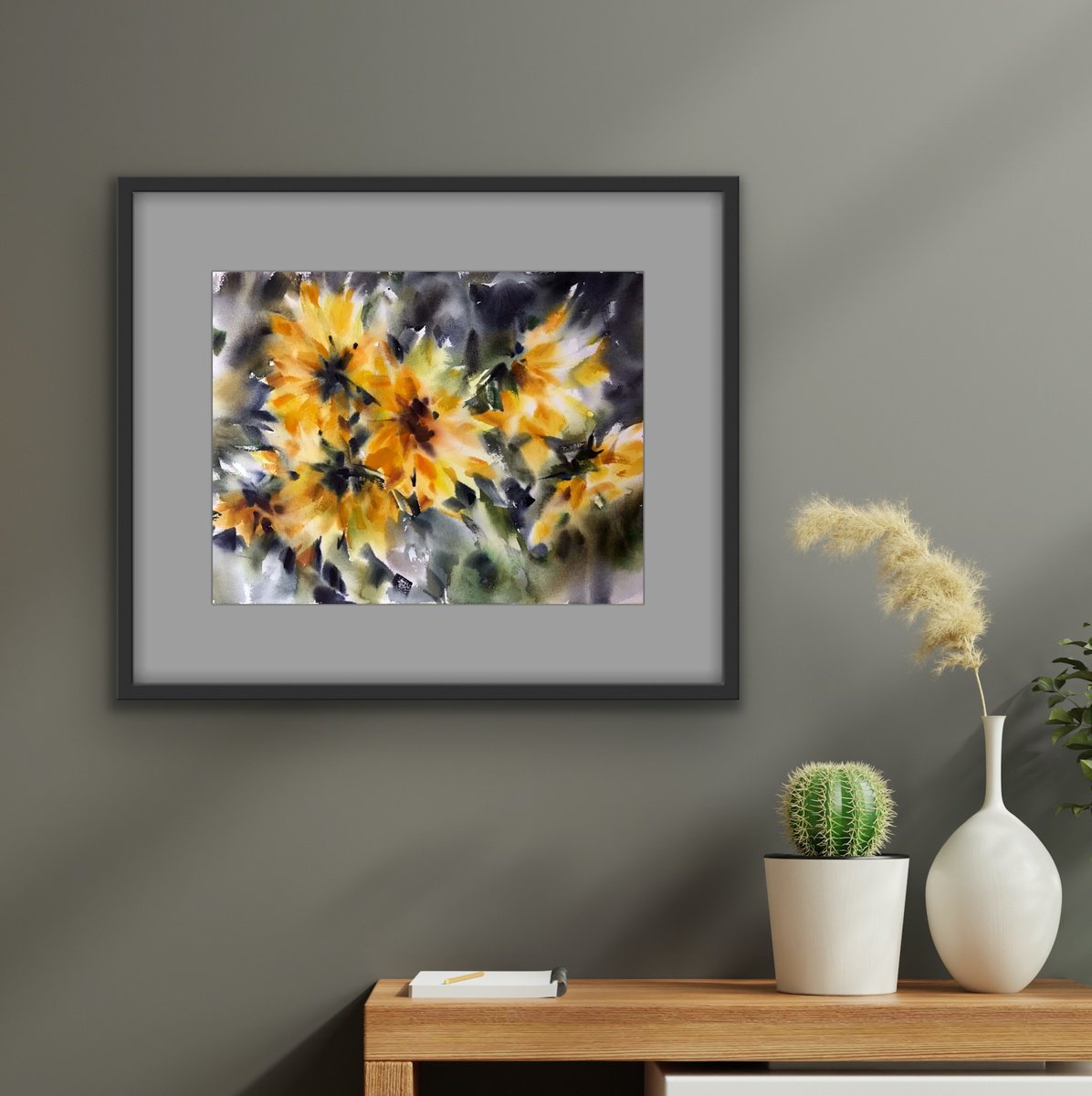 Impressionistic Botanical Watercolour By Galina Poloz, 16 X 12, Autumn Sunflowers., Original Artwork