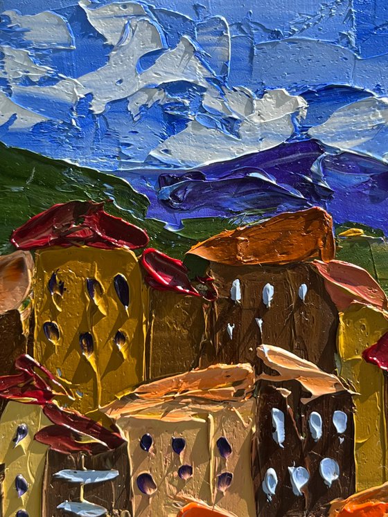 Italy Painting Cityscape Original Art Roofs Small Oil Impasto Artwork Europe Travelling Home Wall Art 8 by 6" by Halyna Kirichenko