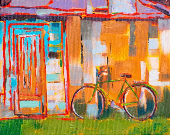 Bike by a Rustic Shed