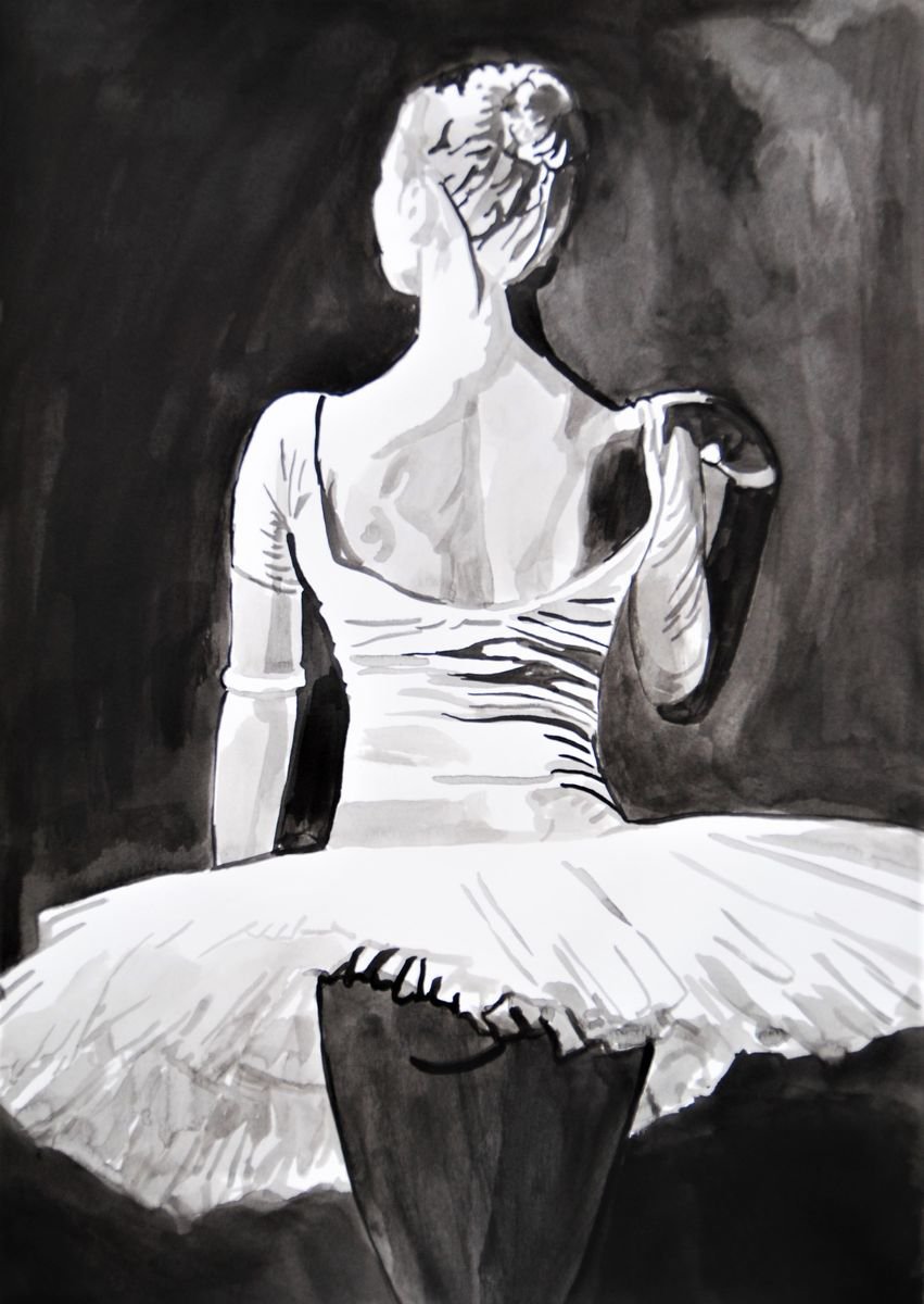 Urban And Pop Portrait Ink Drawing By Alexandra Djokic, 12 X 17, Ballerina, Original Artwork