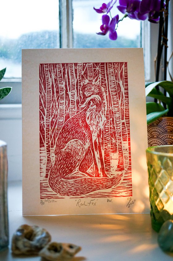 Red Fox Linocut Print