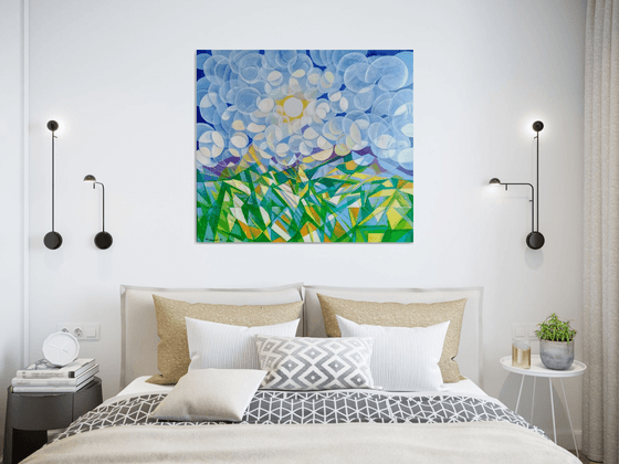 Morning (80x90cm, cubism, oil painting, ready to hang)