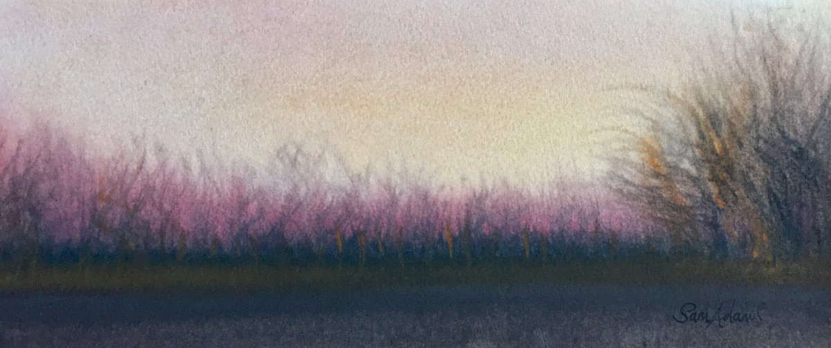 A winter walk at dusk by Samantha Adams professional watercolorist