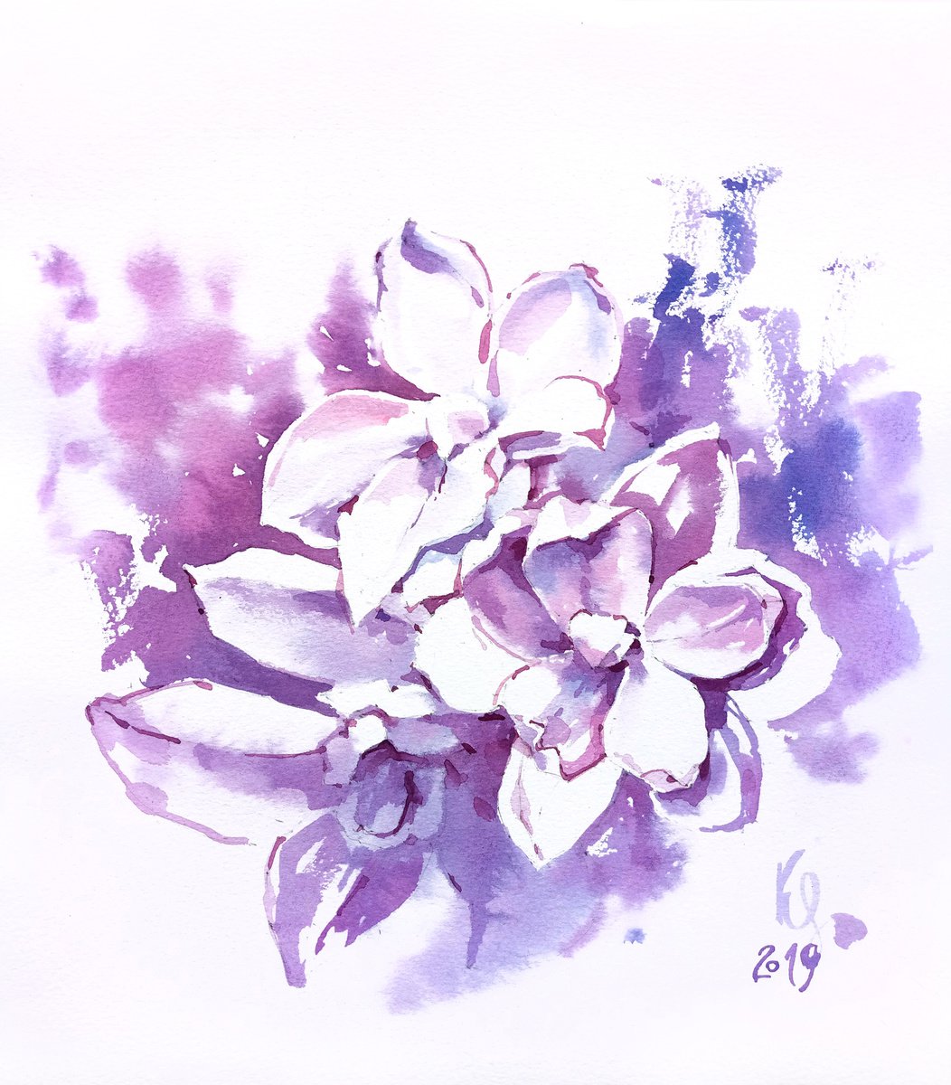 Impressionistic Botanical Watercolour By Ksenia Selianko, 11 X 12", Thousand Shades Of Lilac, Original Artwork