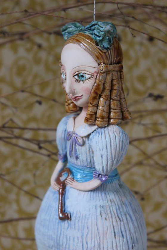 From the Alice in Wonderland. Alice as a little girl.  Bell Doll, Hanging sculpture by Elya Yalonetski