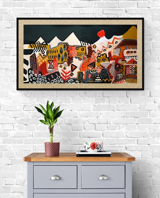 Landscape with red sun.