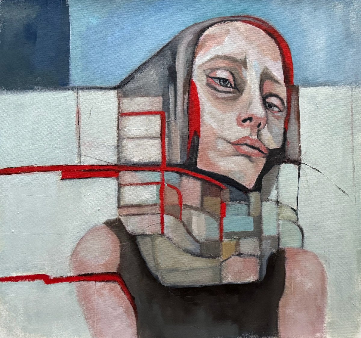 Impressionistic Portrait Oil Painting By Lola Jovan, 18 X 18", Muriel Was Good At Pretending, Original Artwork