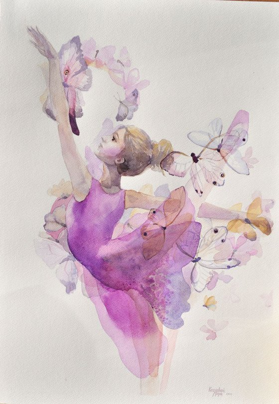 Flying in the dance. Watercolor.