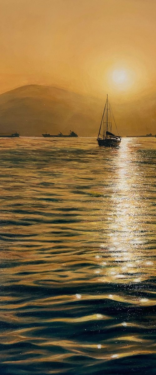 Peace of mind. Sailboat at sunset by Valentina Ash