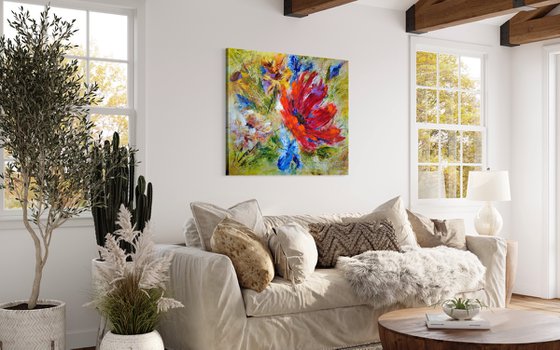 "In my Garden" from "Colours of Summer" collection, abstract flower painting