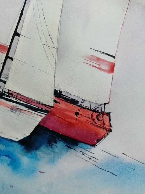 Sailboat painting. Seascape