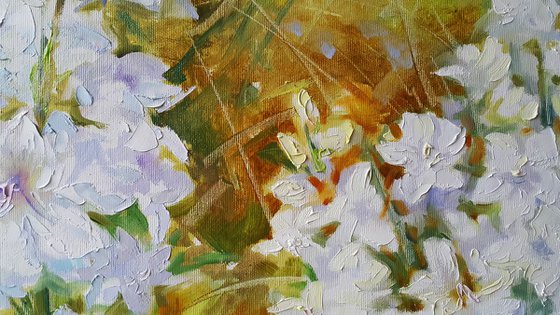 Painting Flower Melody - landscape with white flowers