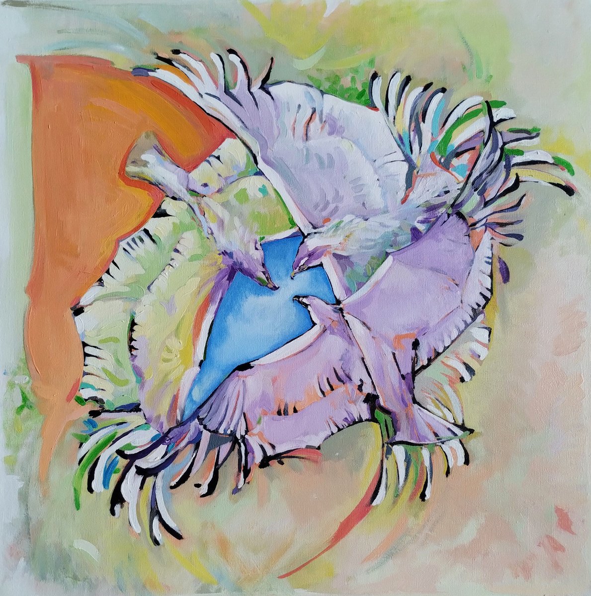 Impressionistic Animal Oil Painting By Anahit Mirijanyan, 20 X 20, Circle Of Peace, Original Artwork