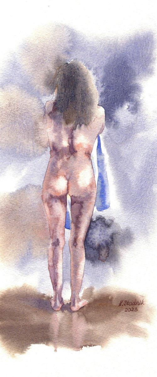 Ukrainian watercolour. Girl 2. Watercolor sketch. Pastel series. by Nina Zakharova