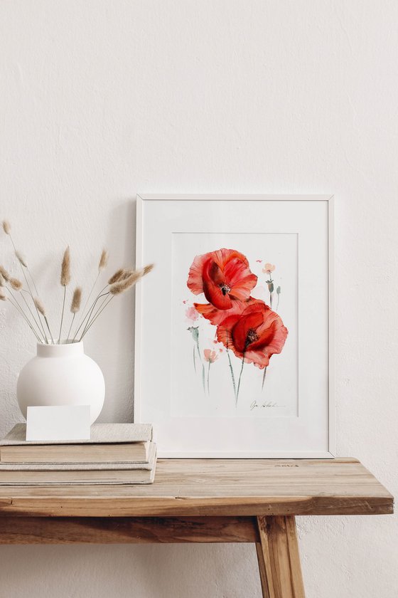 Watercolor abstract poppies