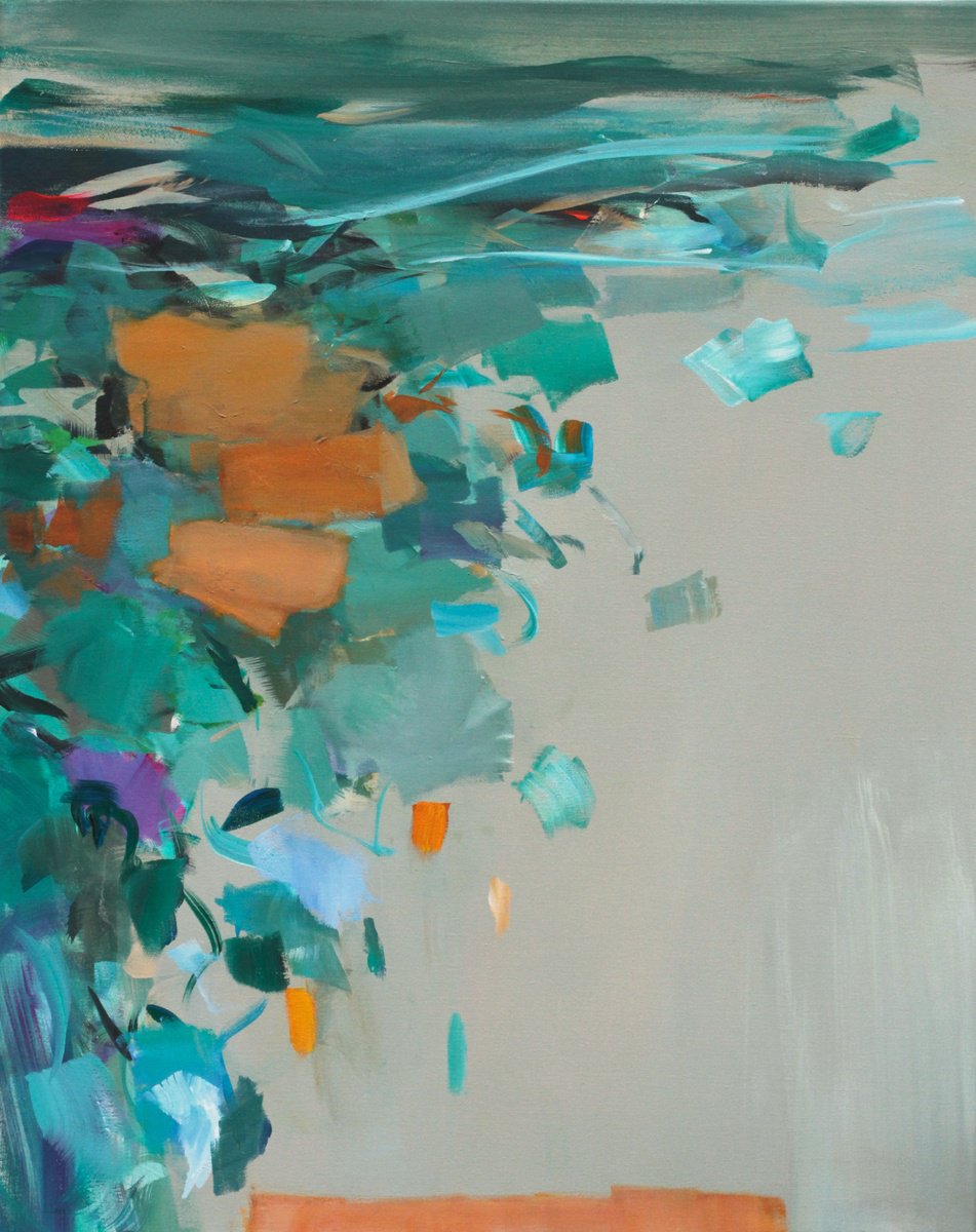 Expressive Botanical Acrylic Painting By Ute Laum, 31 X 39", Time Flies, Original Artwork