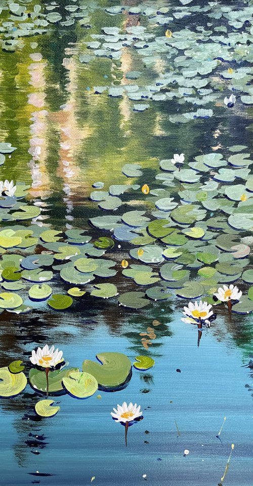 Water lilies. In the light of summer gold. by Yevheniia Salamatina