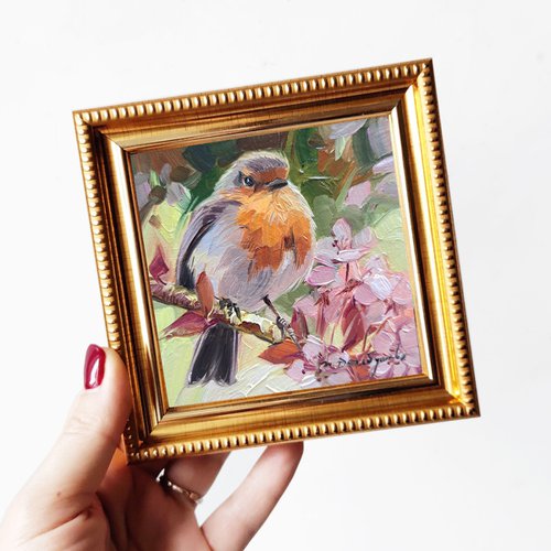 Robin bird painting by Nataly Derevyanko