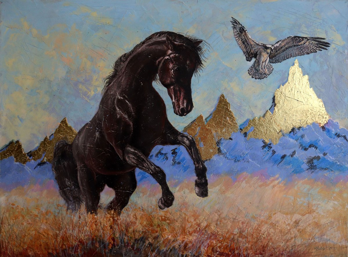 Impressionistic Animal Acrylic Painting By Rakhmet Redzhepov, 31 X 24", To The Expanse 2., Original Artwork