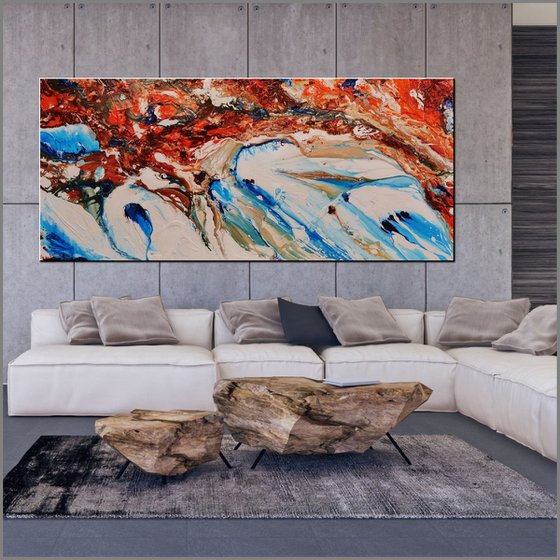 Coastal Infusion 270cm x 120cm Oxide White Blue Abstract Art