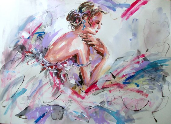 Ballet Dreams- Ballerina Mixed Media  Painting on Paper